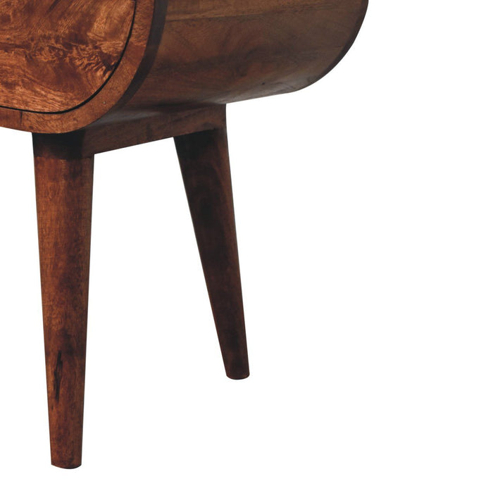 Circular Bedside Table With Open Slot - Caramel