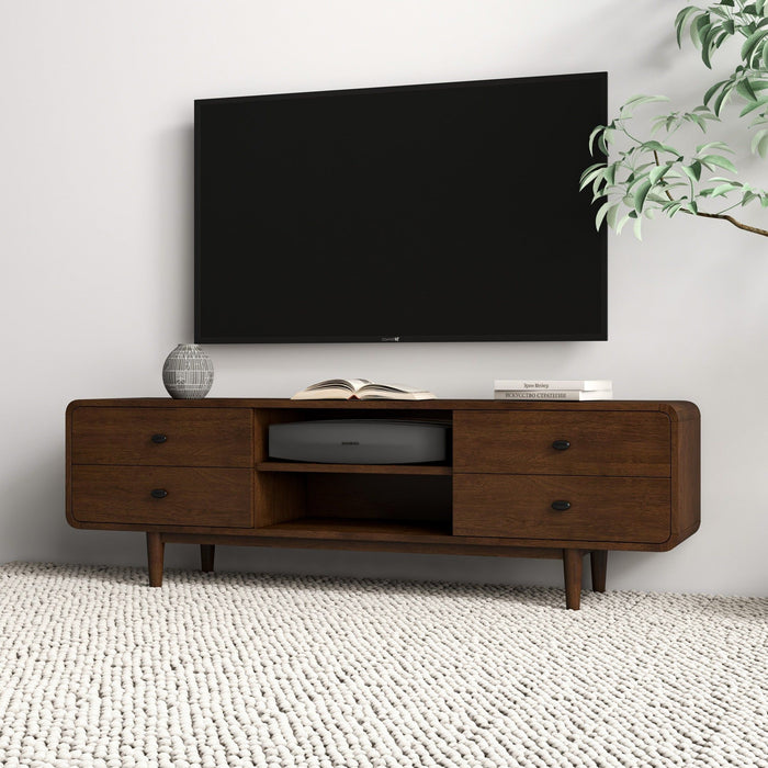 Alexa - Mid-Century Modern Style TV Stand - Dark Brown / Wood