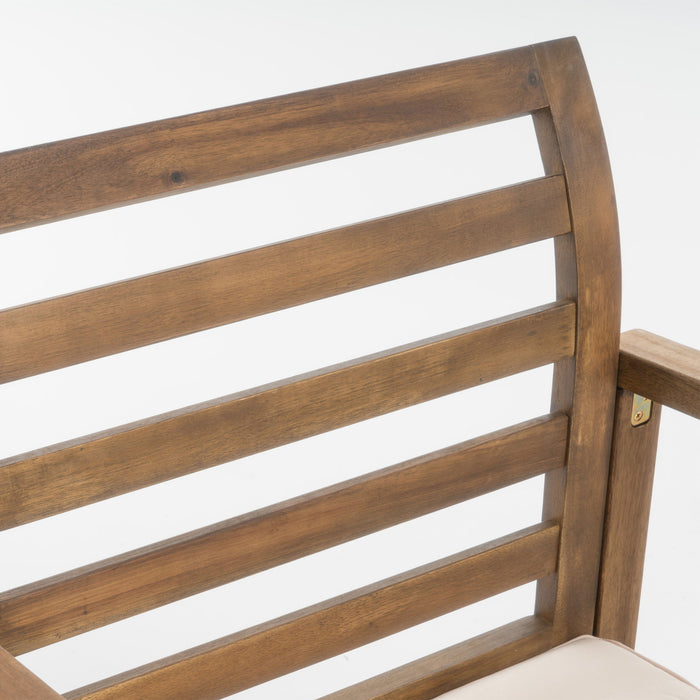 Outdoor Acacia Wood Club Chairs, 2 Pieces Set - Natural Stained / White