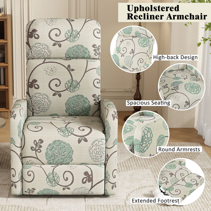 Modern Manual Recliner, Home Theater Chair With Adjustable Backrest For Living Room - Beige / Blue