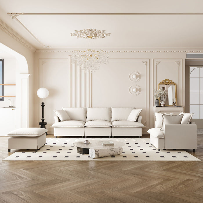 Living Room Set Modular Sectional Couch, Upholstered Sofa & Armchair & Movable Ottoman