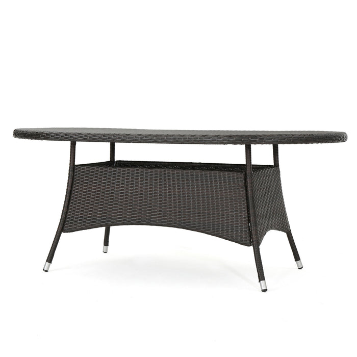 Outdoor Oval Dining Table With Silver Tipped Legs - Brown Multi
