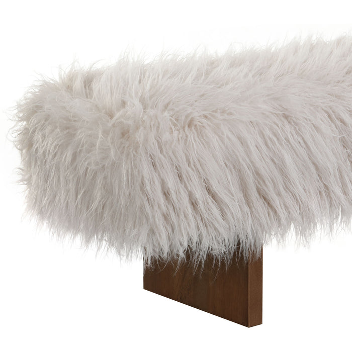 Long Haired Faux Wool Bench - Brown / Beige