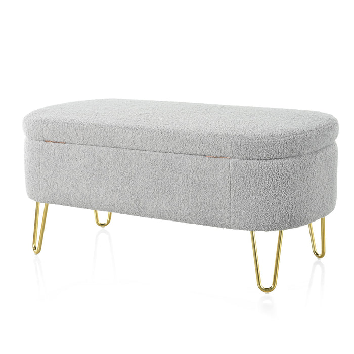Upholstered Oval Storage Bench For Living Room