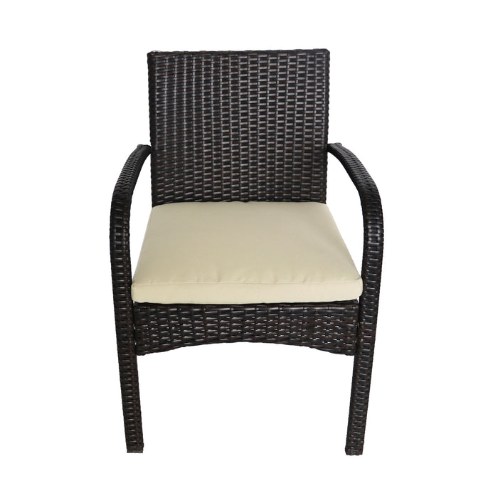 Outdoor Wicker Bistro Set With 2 Chairs - Brown Multi
