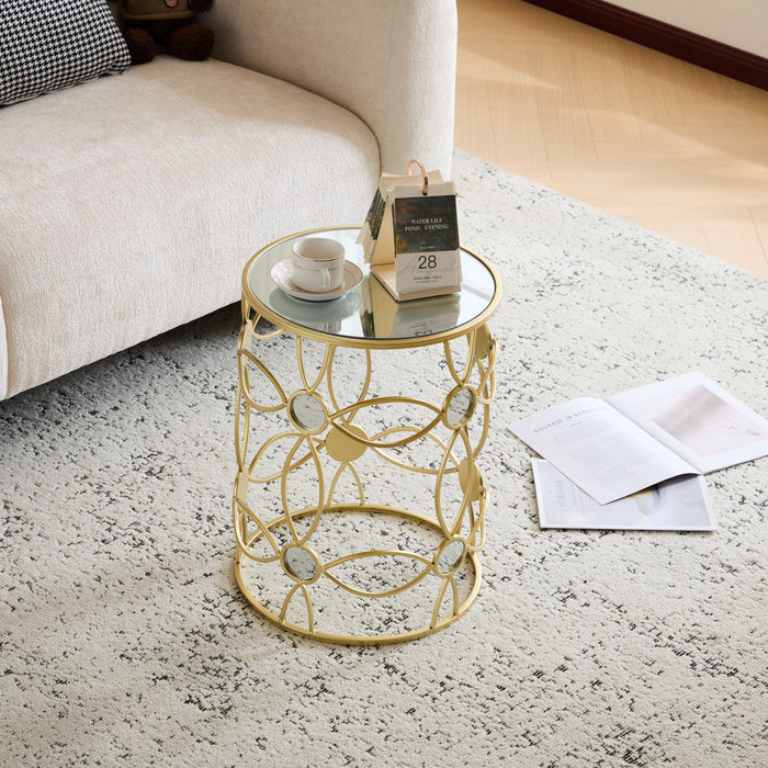 Modern Side Table With Mirror Top And Metal Frame - Gold / Clear
