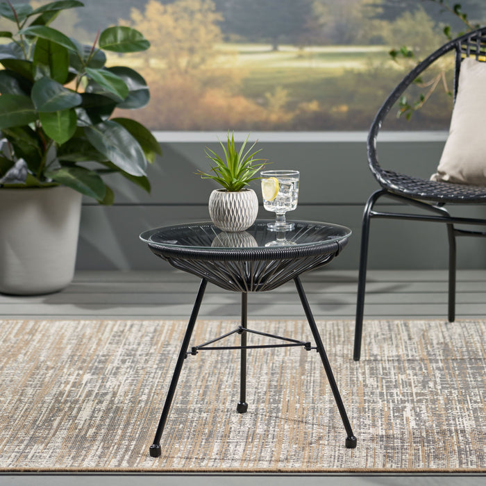 Nusa - Modern Rattan Side Table With Tempered Glass Top
