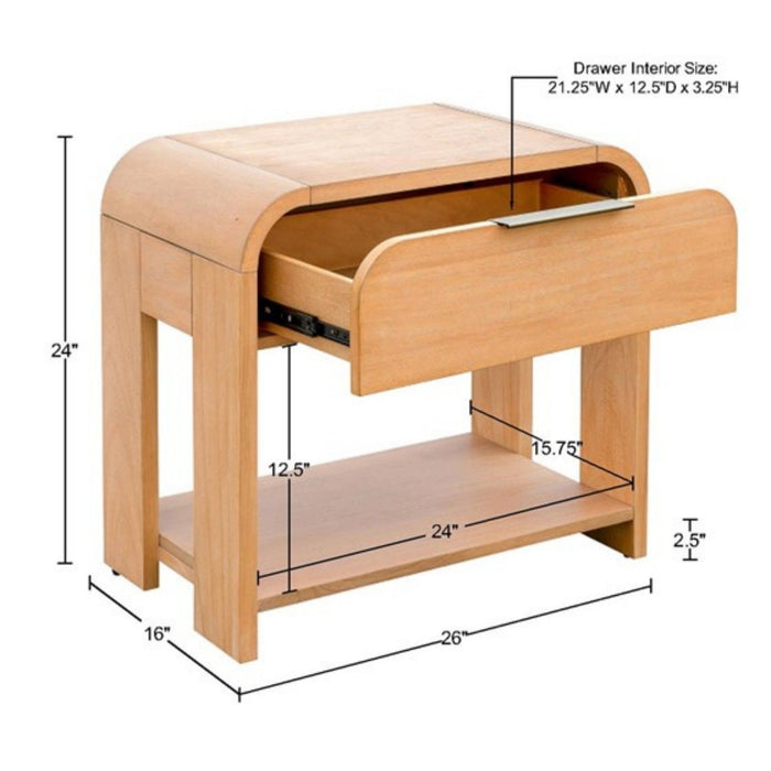 Modern 1 Drawer Waterfall Nightstand With Mid Century Design - Natural