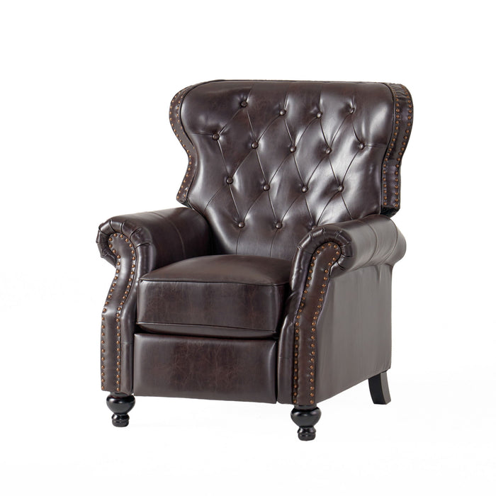Contemporary Style Push Back Recliner With Button Tufted Stitching And Nailhead Trim