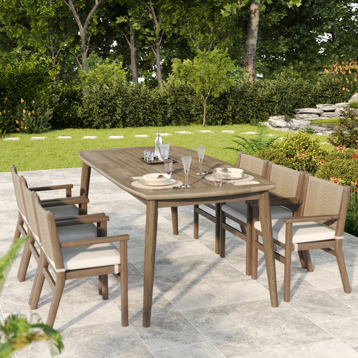 Acacia Wood Dining Table 8 Person Outdoor Table, Farmhouse Furniture For Patio, Garden, Backyard - Light Brown