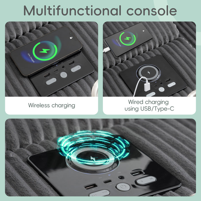 Sectional With Bluetooth Speakers L Shaped Couch With Console USB Charger, Cup Holders Storage Ottoman Deep And Wide Seat Cloud Sofa