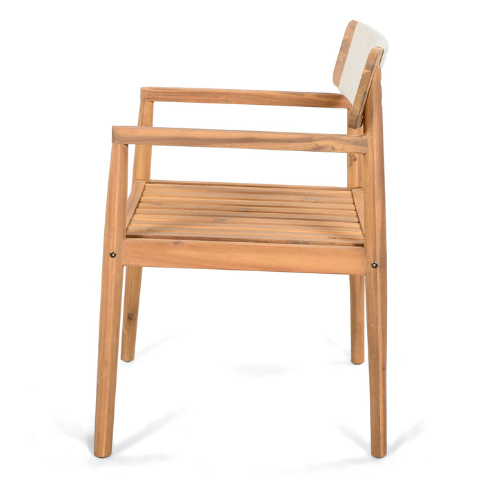 Creative Braided Acacia Wood Outdoor Dining Table And Chairs With Armrests (Set of 2) - Teak / White