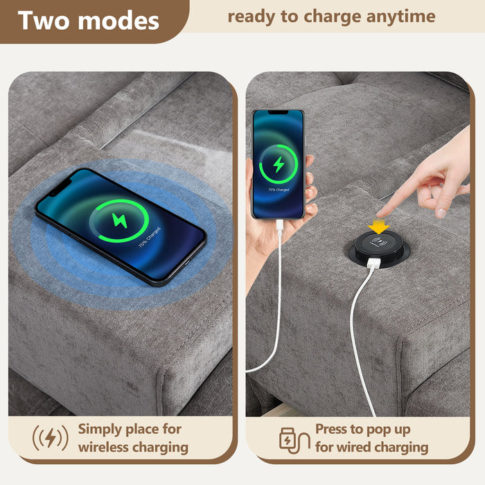 Sectional With Acrylic Table Top U Shaped Couch Set With 2 Consoles USB Charger, Storage Drawers And Pockets Movable Ottoman Tufted Sofa