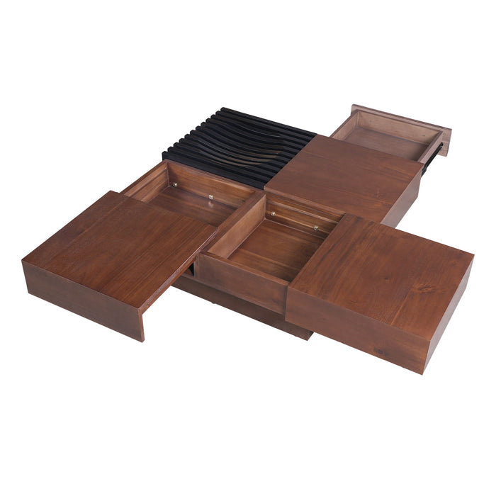 Italian Retro Inspired Acacia Wood Storage Coffee Table - Brown / Black