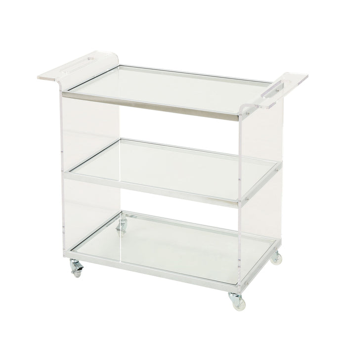 Elegant Acrylic Bar Cart With Tempered Glass Shelves And Rattan Metal Frame - Clear