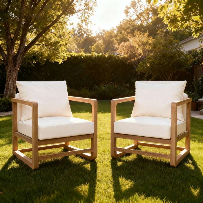 Outdoor Lounge Chair With Oversized Cushion (Set of 2) - Acacia Wood
