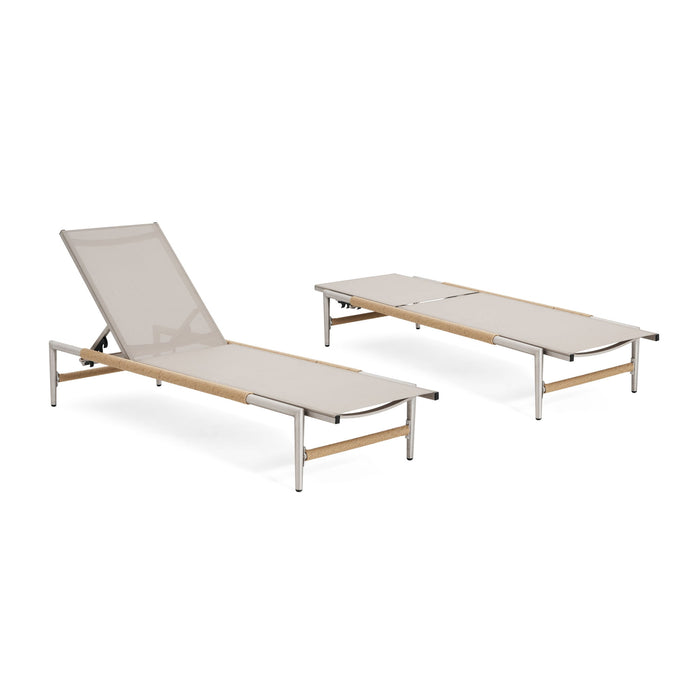 Hargrove - Outdoor Patio Aluminum Chaise Lounge (Set of 2) - Natural / Silver