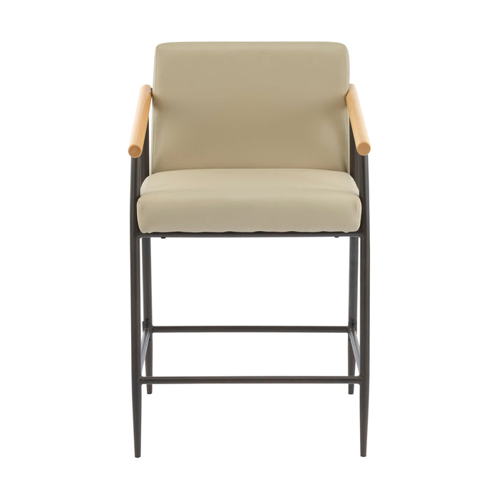 Mid Century Modern Counter Stool Set With Espresso Metal Frame - Khaki