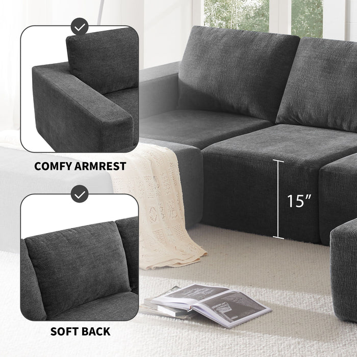 Modular U Shaped Sectional With Ottomans, Luxury Cloud Floor Couch With Deep Seat Fully Compressed Upholstered Sofa