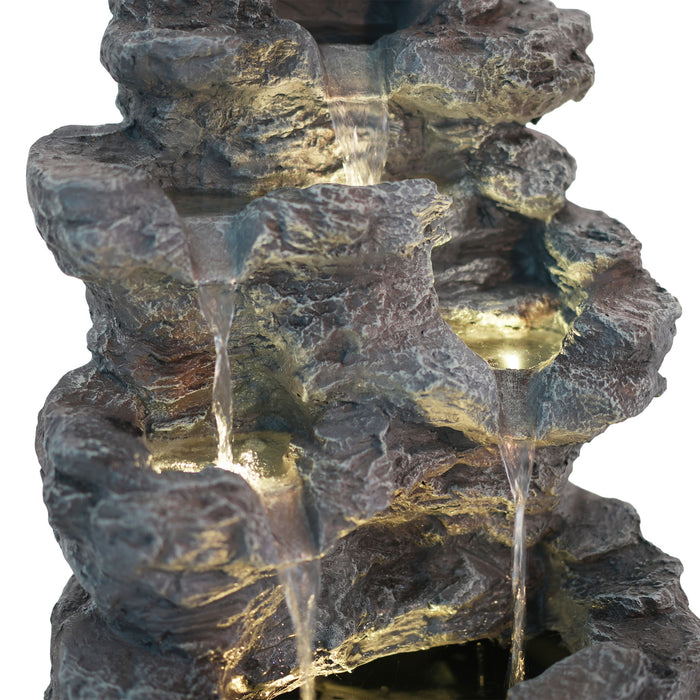 Concrete Rock Waterfall Fountain With LED Lights, Outdoor Garden Decor