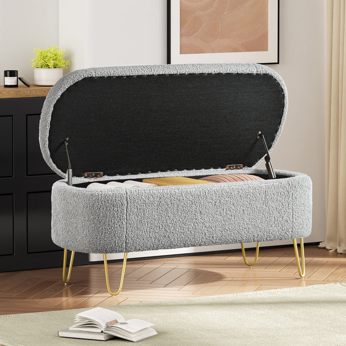 Upholstered Oval Storage Bench For Living Room