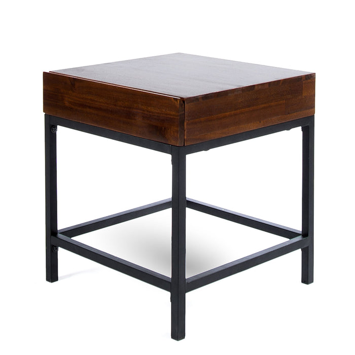 Industrial Style Storage Side Table With Iron Frame - Dark Oak