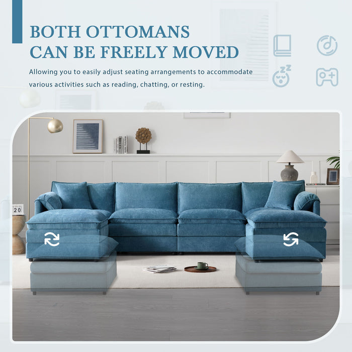 Modular Sectional With Deep And Wide Seat, Cloud Couch Set With Double Cushions Sofa With Movable Ottoman