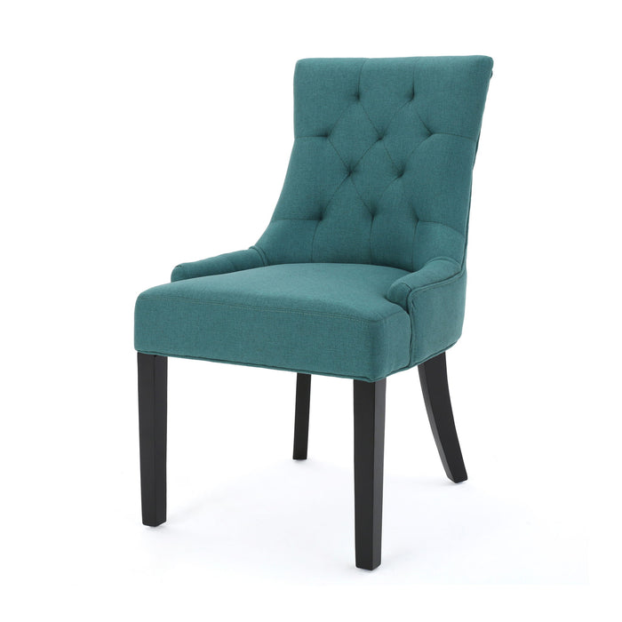 Dining Chair (Set of 2) With Upholstered Diamond Tufting And Espresso Birch Legs - Teal