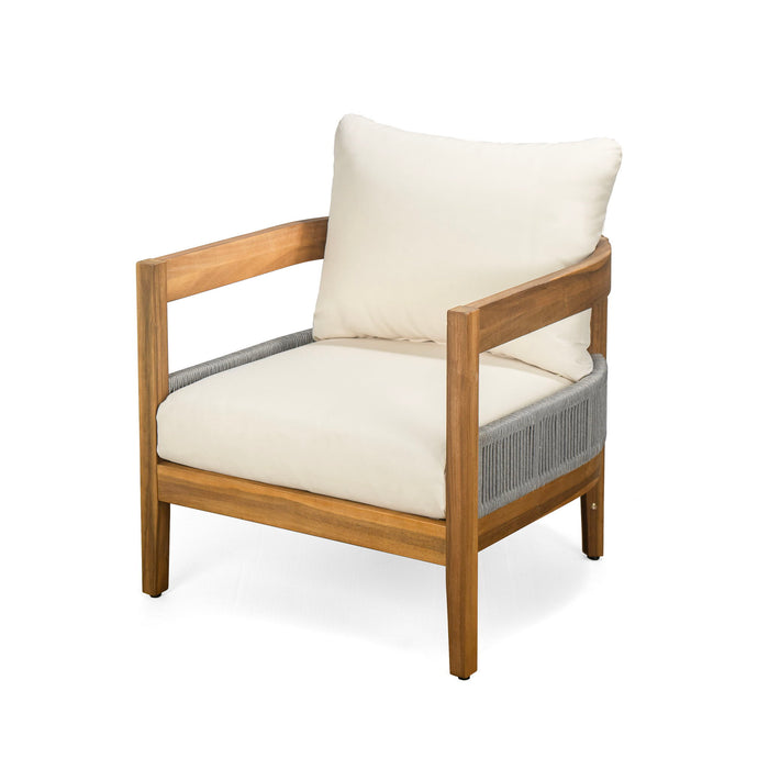 Porto - Outdoor 4 Piece Chat Set, Comfortable Seating, Acacia Wood And Rope, Compact Dimensions - Teak / Beige