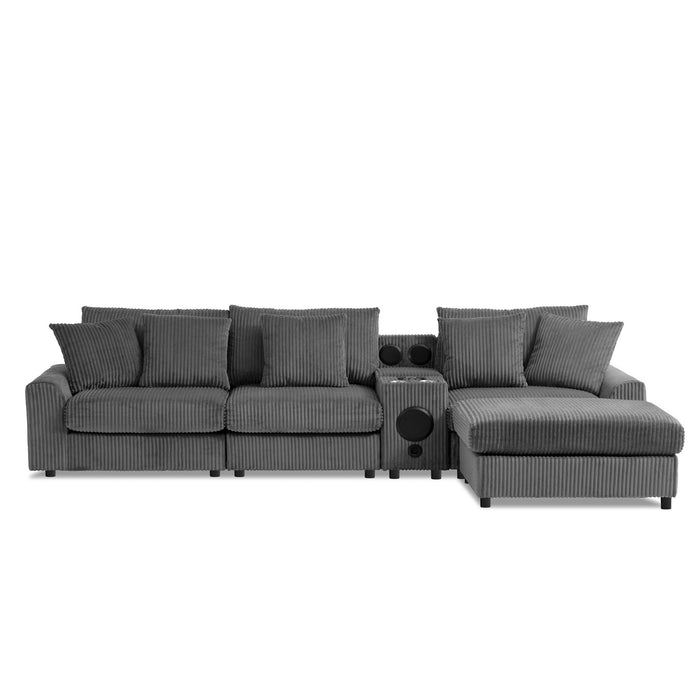 Sectional With Bluetooth Speakers L Shaped Couch With Console USB Charger, Cup Holders Storage Ottoman Deep And Wide Seat Cloud Sofa