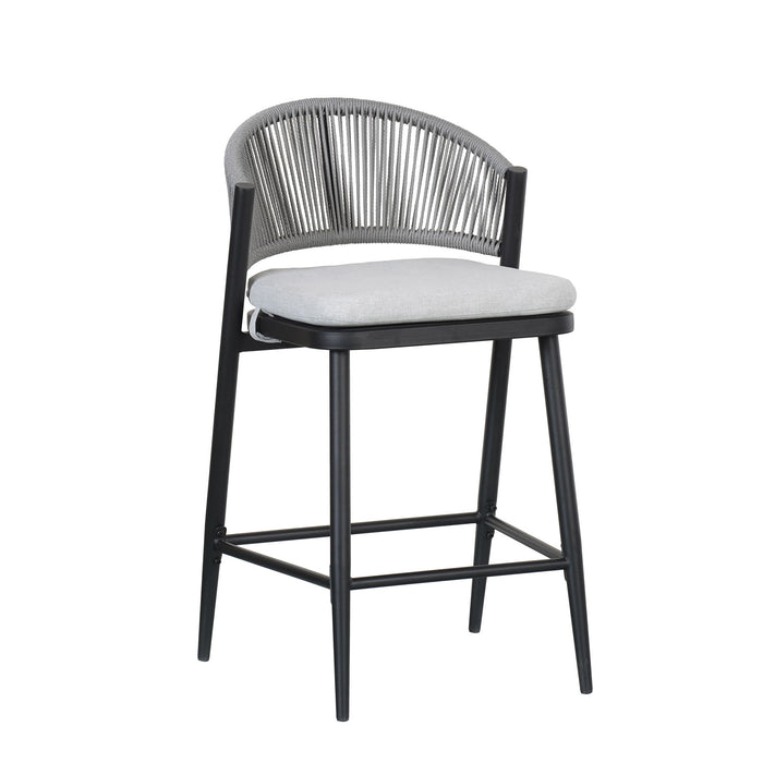 Outdoor 26" Counter Height Metal Frame Counter Stools With Scallop Shaped Backrest & Water Resistant Cushions