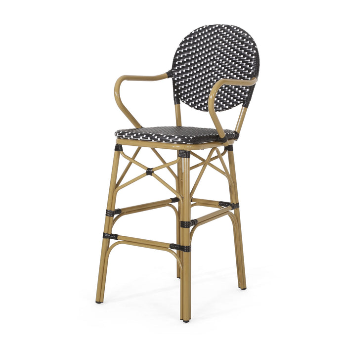 Outdoor Wicker And Aluminum French Barstools (Set of 2)