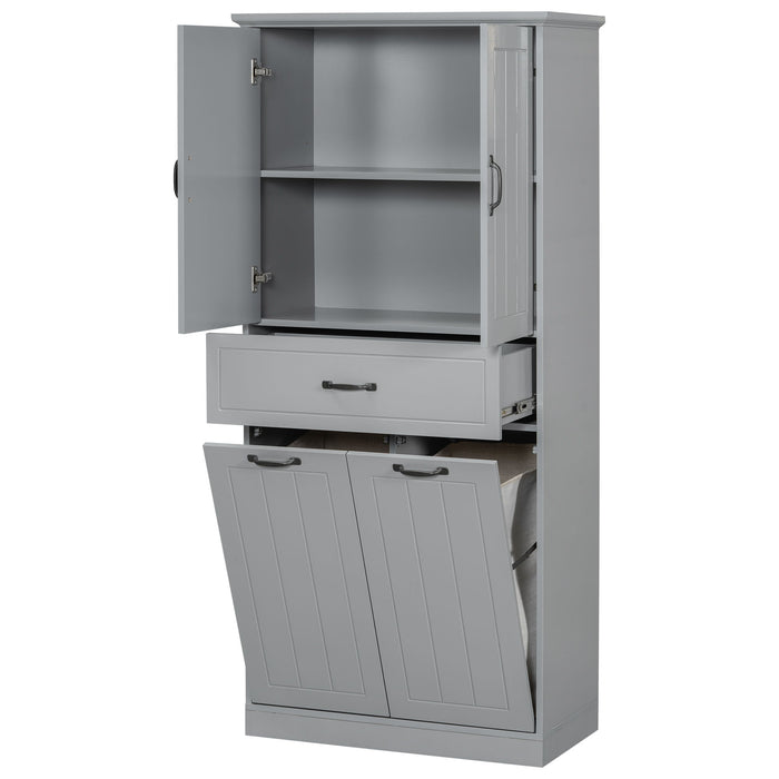 Modern Bathroom Storage Cabinet With Two Laundry Baskets, One Drawer, Adjustable Shelf