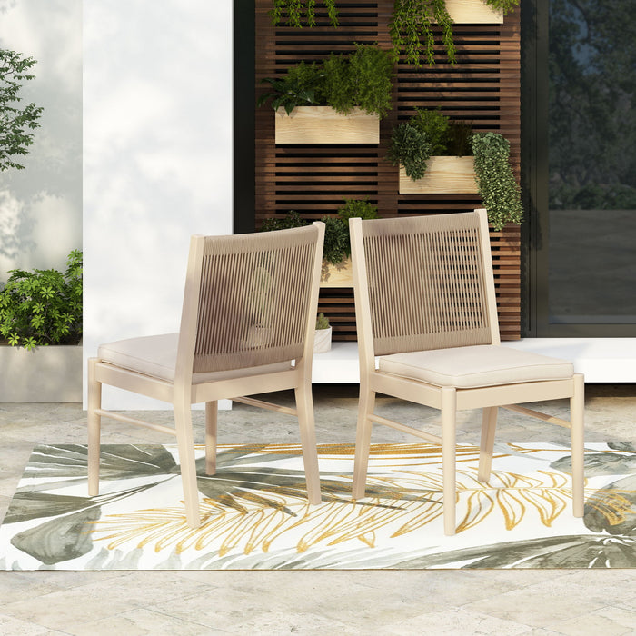 Cordoba - Dining Chair (Set of 2) With Acacia Wood Frame And Water Repellent Fabric - Beige / Yellow
