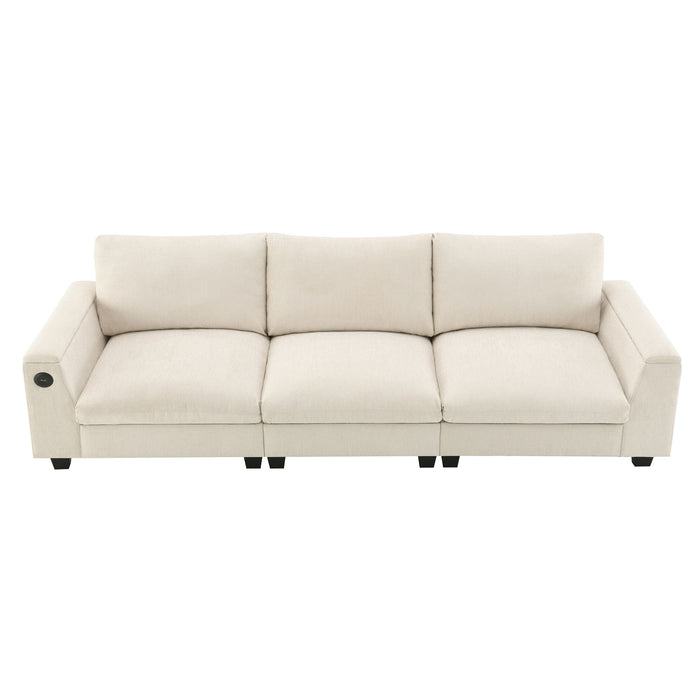 Sectional With Bluetooth Speaker Comfy Cloud Couch Set With Drop Down Table Cup Holders, USB Charger Storage Armrest Wide Seat Sofa