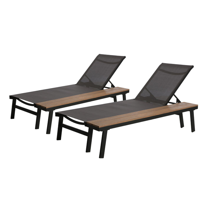 Waterloo - Chaise Lounge With Attached Wood Side Table (Set of 2) Adjustable Eucalyptus Wood And - Gray / Black