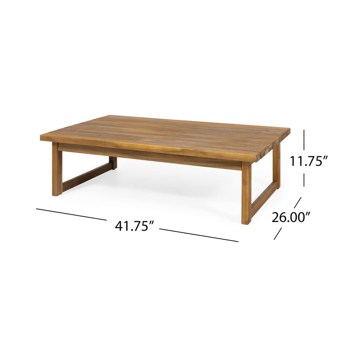 Outdoor Coffee Table With Slat Top Design And Sled Base - Teak