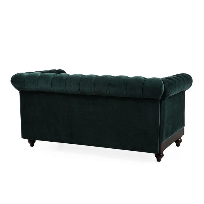 Chesterfield Velvet Loveseat Sofa, 2 Person Rolled Arm Upholstered Couch