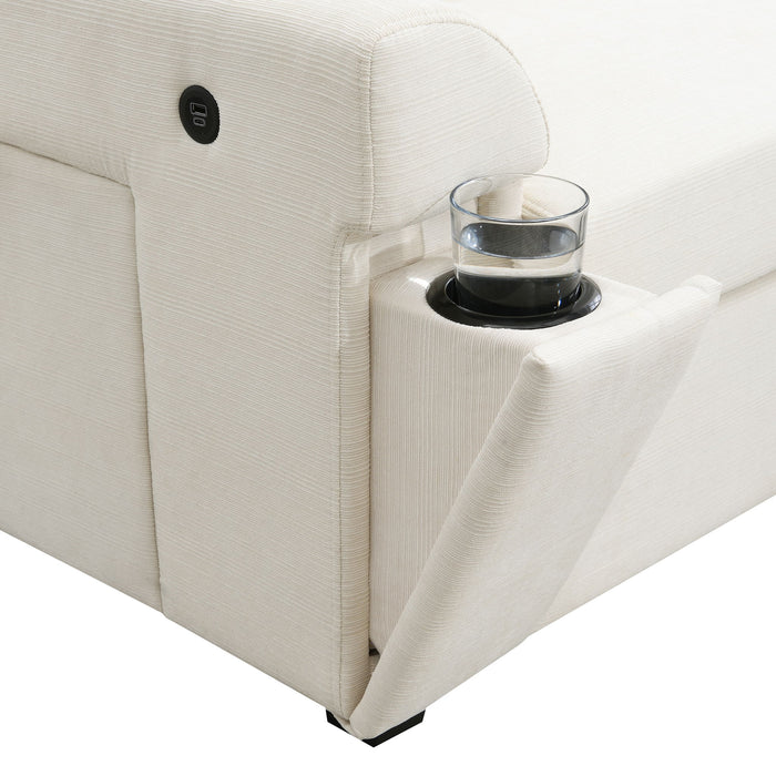 U Shaped Sectional Sofa 6 Seat Couch Set With Oversized Ottoman, Hidden Armrest Storage And Cup Holders USB Charging Ports Wide Seat Sofa