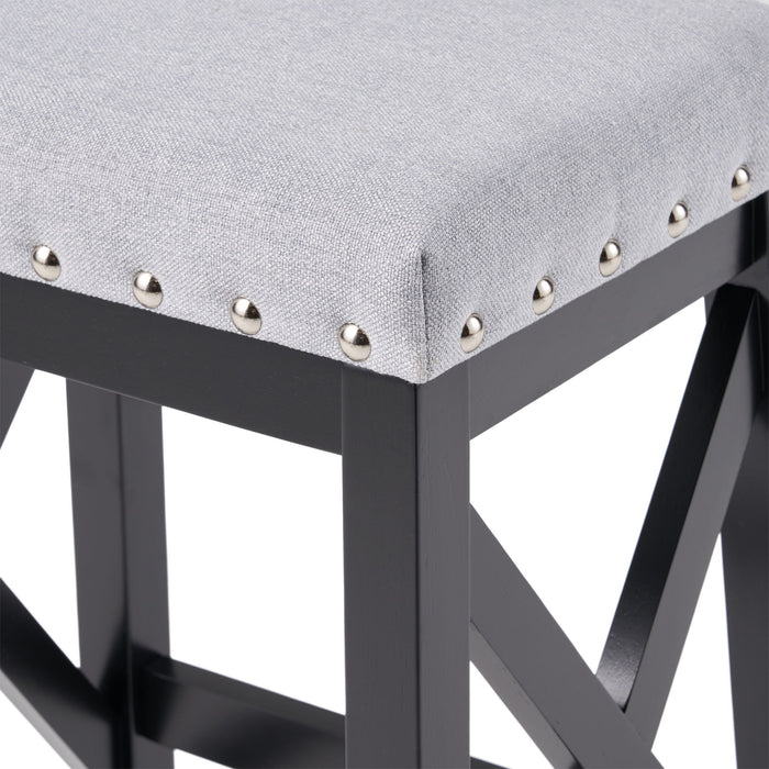 Greely Saddle Barstool Set With Fabric Upholstery - Light Gray