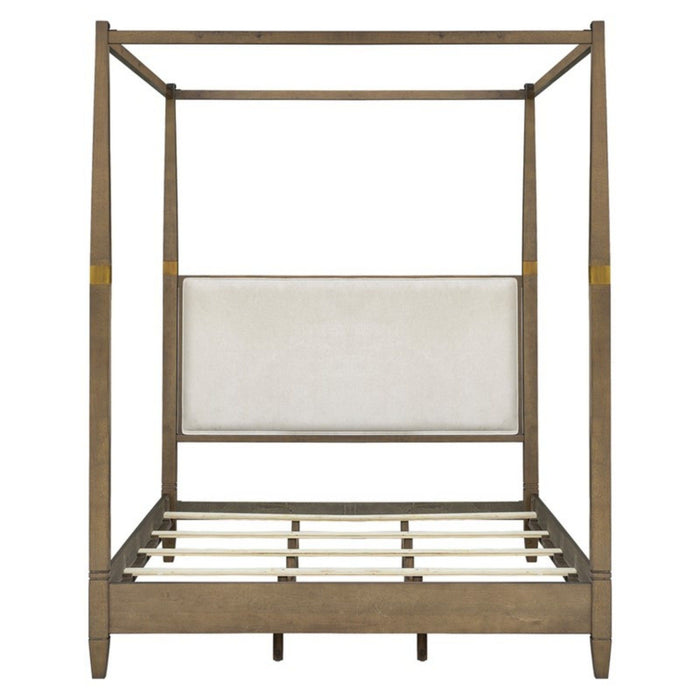 Queen Canopy Bed Frame With Upholstered Headboard - Brown