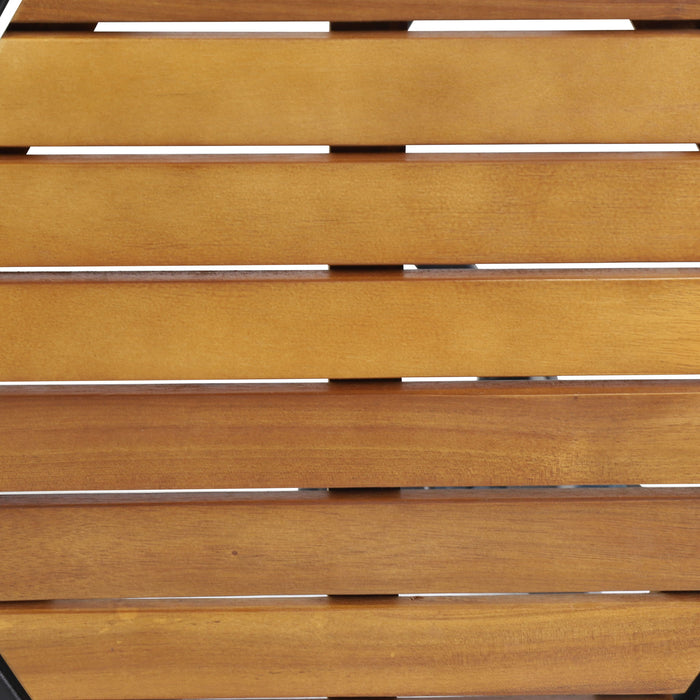 Outdoor Side Table With Iron Base And Slatted Top - Brown