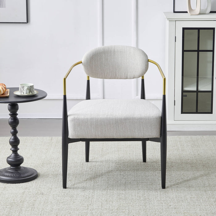 Mid Century Modern Upholstered Accent Armchair With Tapered Legs - Beige / Black / Gold