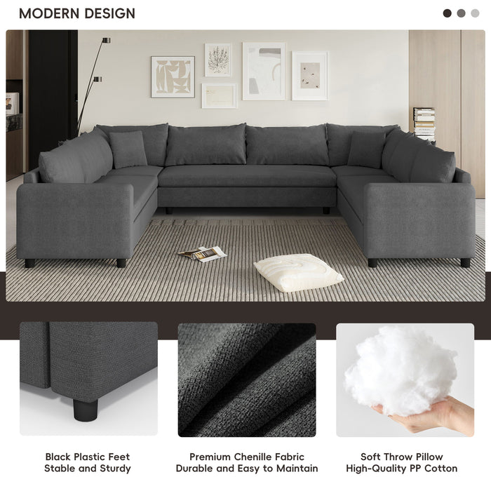 Modular Sectional Reversible U Shaped Couch Set, Free Combination Minimalist Style, Oversized 8 Seat Convertible Sofa