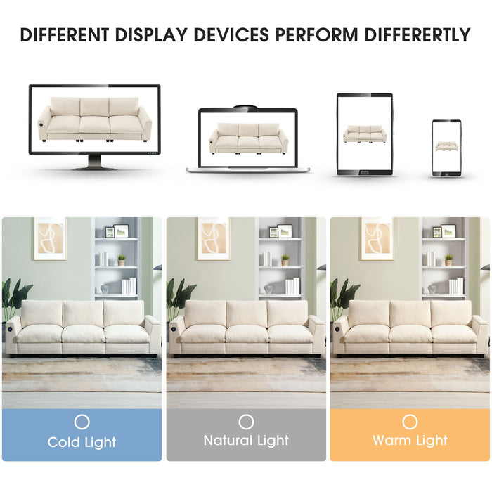 Sectional With Bluetooth Speaker Comfy Cloud Couch Set With Drop Down Table Cup Holders, USB Charger Storage Armrest Wide Seat Sofa
