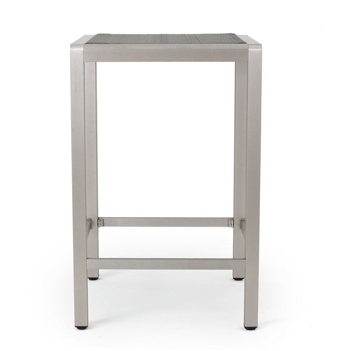 Outdoor 43" Aluminum Bar Table With Rattan Table Top - Gray / Silver