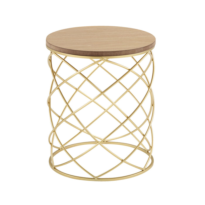 Contemporary Golden Side Table With Top And Metal Frame - Natural / Gold