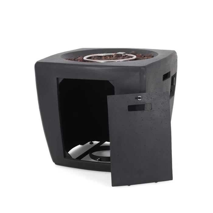 Outdoor Lightweight Concrete Square Fire Pit 40, 000 Btu With Built In Tank Storage - Dark Gray