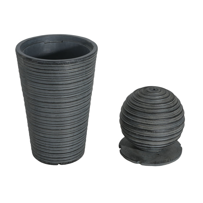 31.5" Tall Striped Column Fountain With LED Light Design For Outdoor Spaces - Gray