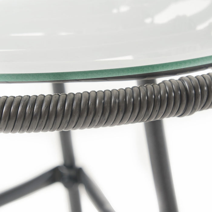 Cowan - Outdoor Wicker And Glass 3 Piece Chat Set With Cushions - Gray